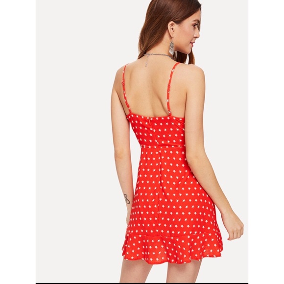 ❎SOLD NWOT Shein Red Bow Dress Knotted Front Stars - Picture 4 of 8